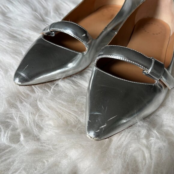 Marc by Marc Jacobs Silver Leather Ballet Maryjane Pointed Toe Flats - Picture 2 of 8